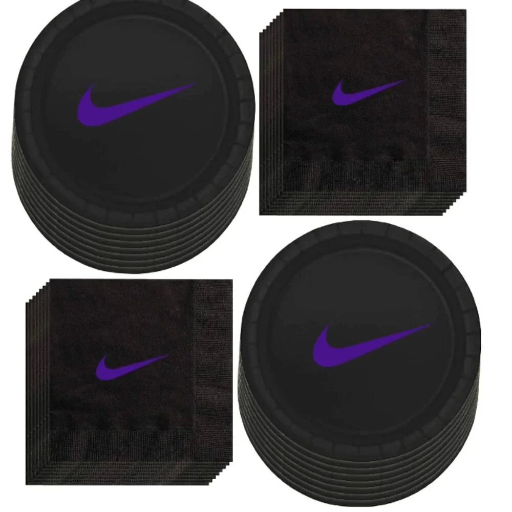 Sw00sh Plates | Black & Purple Basketball Party Paper Plates | Disposable 60 pcs